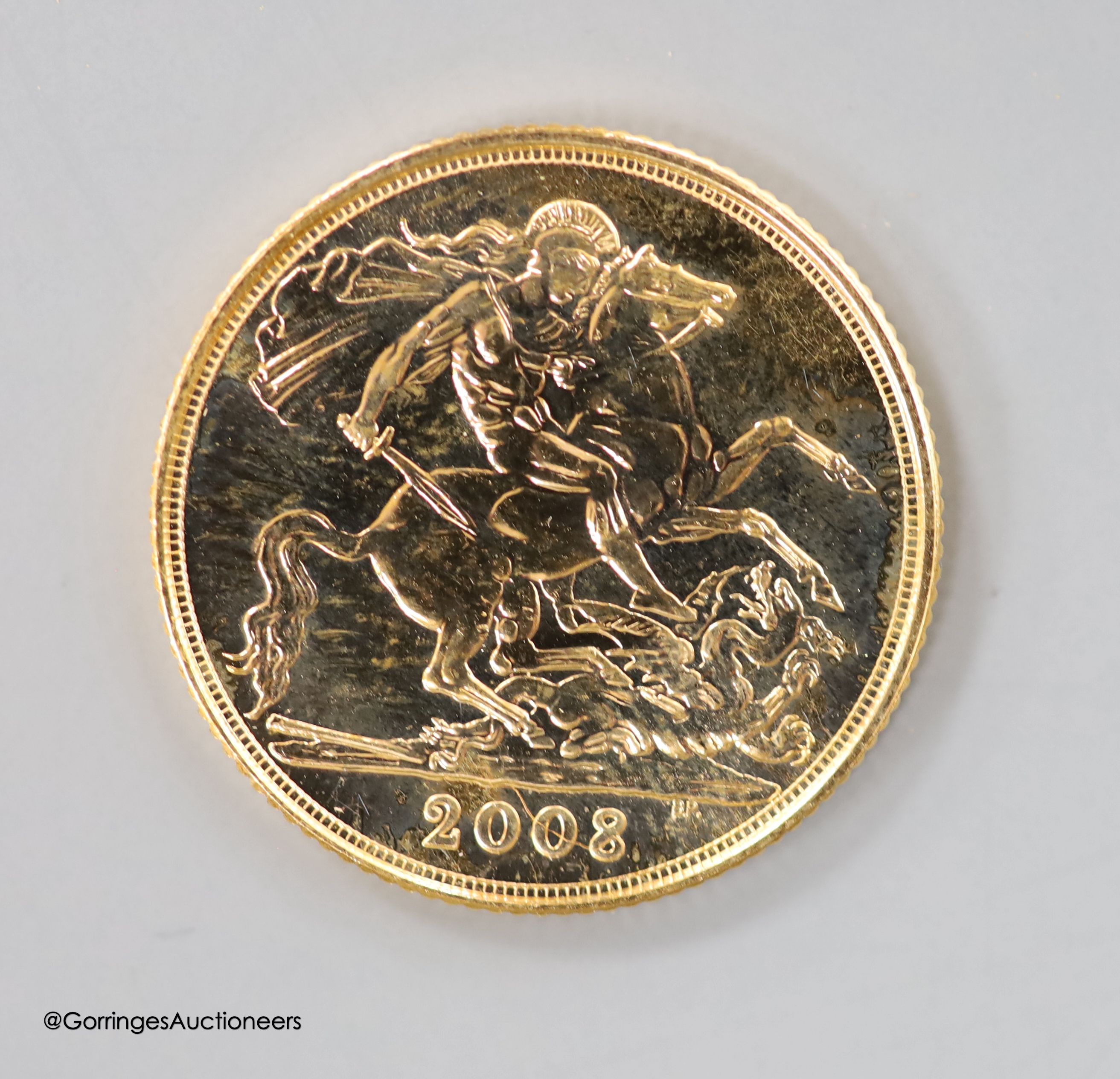 A QEII gold sovereign, 2008.